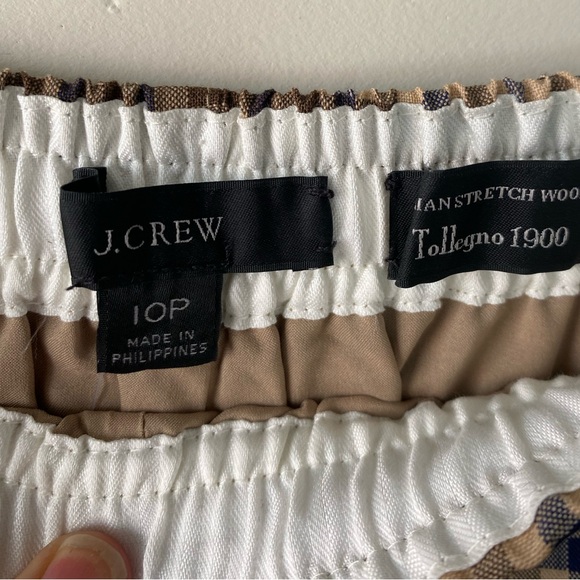 J. Crew 10P Italian Stretch Wool Pull On Trousers Navy Brown Check Tollegno 1900 - Picture 9 of 14